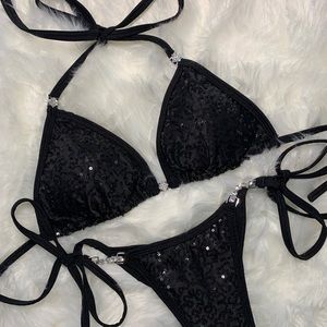 Black sequins competition prep bikini suit